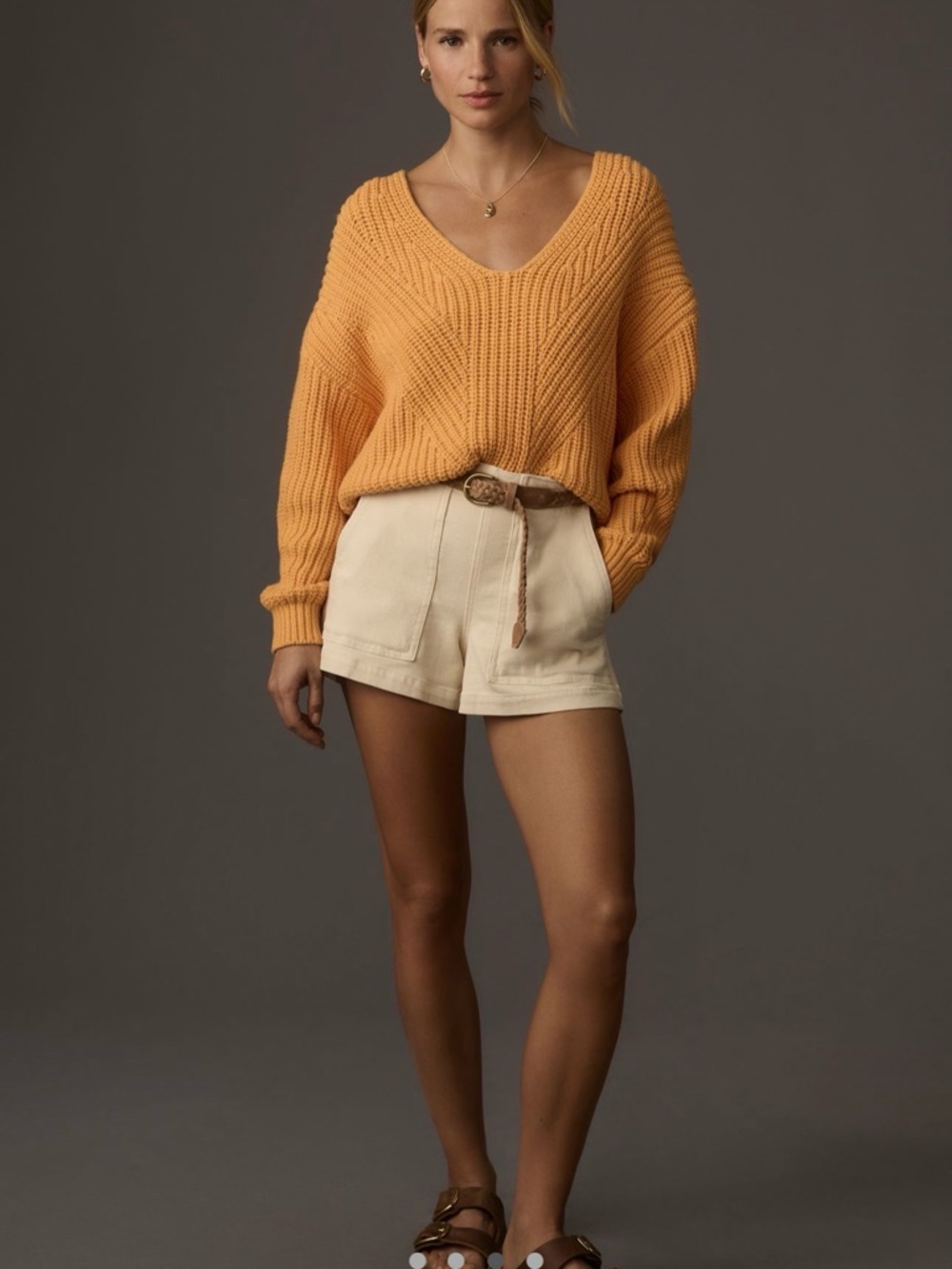 Cozy V-Neck Knit Sweater in orange